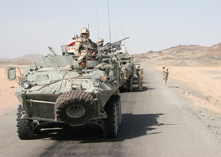 A convoy stopped on TK road between FOB Martello and Kandahar Airfield.

