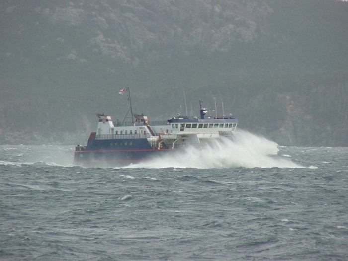 The Bell Island (Newfoundland) ferry MV Flanders transiting the tickle in high seas.