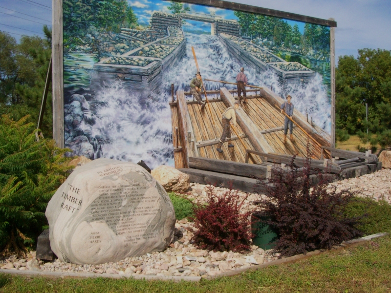One of Pembroke, Ontario's many murals, this one at the entrance to the marina park celebrates the city's  history as a lumber town on the Ottawa. 