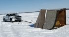 Ice fishing shacks left on lakes