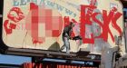 Pro-Eskimos billboard in Calgary defaced